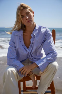 MONROW Stripe Poplin Oversized Shirt BLUEMAROONSTRIPE Store